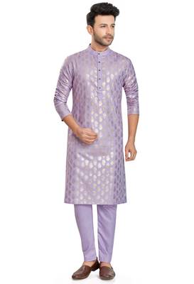 Purple hand block silver foil printed viscos kurta payjama entic wear / festive wear 1