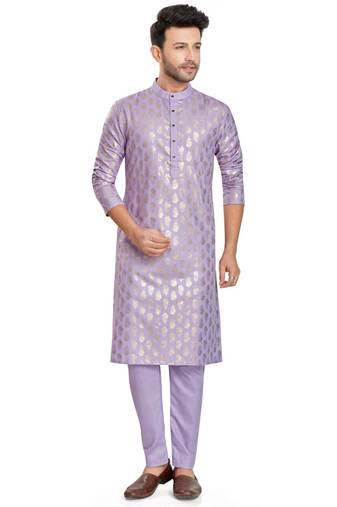 Purple hand block silver foil printed viscos kurta payjama entic wear / festive wear