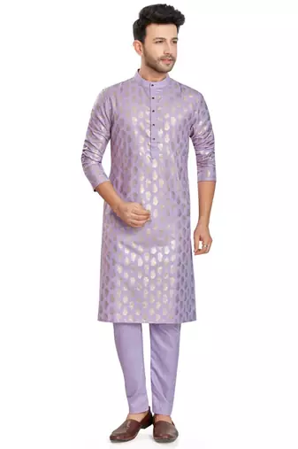 Purple hand block silver foil printed viscos kurta payjama entic wear / festive wear