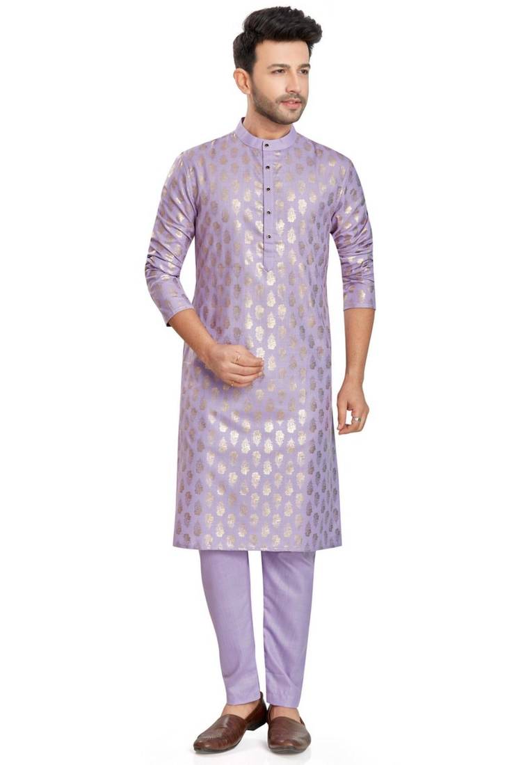 Purple hand block silver foil printed viscos kurta payjama entic wear / festive wear
