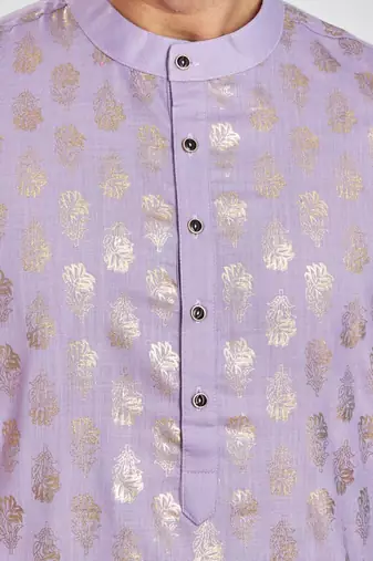 Purple hand block silver foil printed viscos kurta payjama entic wear / festive wear