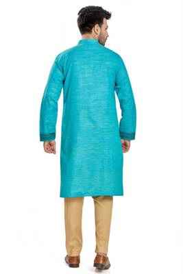 Blue hand block printed kurta with embroidery viscos kurta payjama etnic wear / festive wear 2