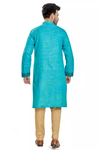 Blue hand block printed kurta with embroidery viscos kurta payjama etnic wear / festive wear