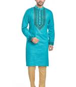 Blue hand block printed kurta with embroidery viscos kurta payjama etnic wear / festive wear