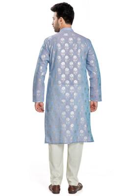 Light Blue hand block silver foil print viscos kurta payjama etnic wear / festive wear 2
