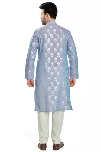 Light Blue hand block silver foil print viscos kurta payjama etnic wear / festive wear