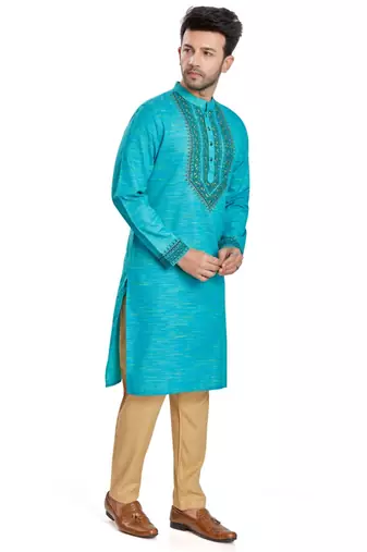 Blue hand block printed kurta with embroidery viscos kurta payjama etnic wear / festive wear