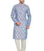 Light Blue hand block silver foil print viscos kurta payjama etnic wear / festive wear