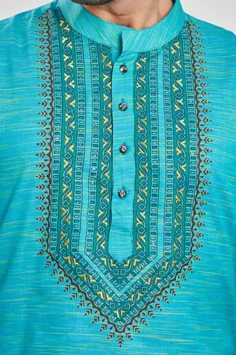Blue hand block printed kurta with embroidery viscos kurta payjama etnic wear / festive wear