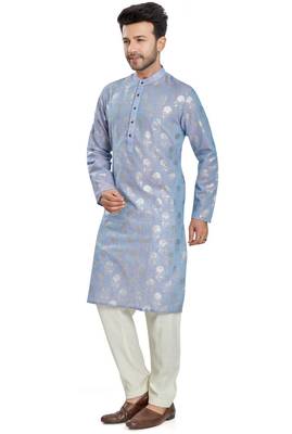 Light Blue hand block silver foil print viscos kurta payjama etnic wear / festive wear 3