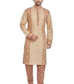 Coffee brown hand bl;ock printed kurta with embroidery viscos kurta payjama etnic wear / festive wear