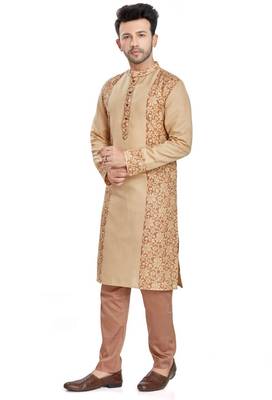 Coffee brown hand bl;ock printed kurta with embroidery viscos kurta payjama etnic wear / festive wear 3