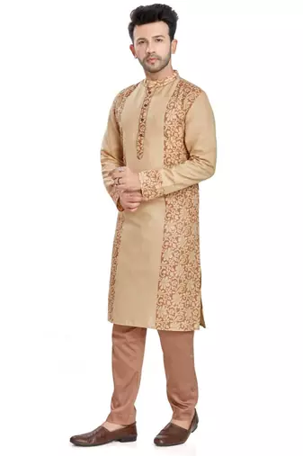 Coffee brown hand bl;ock printed kurta with embroidery viscos kurta payjama etnic wear / festive wear
