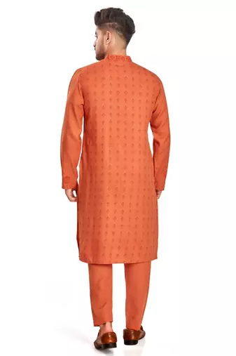 Orange hand block printed kurta with embroidery viscos klurta payjama ethnic wear / festive wear
