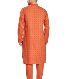 Orange hand block printed kurta with embroidery viscos klurta payjama ethnic wear / festive wear