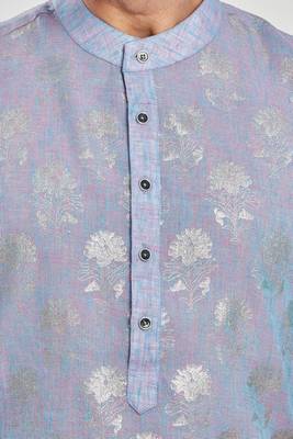 Light Blue hand block silver foil print viscos kurta payjama etnic wear / festive wear 5