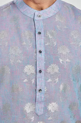 Light Blue hand block silver foil print viscos kurta payjama etnic wear / festive wear