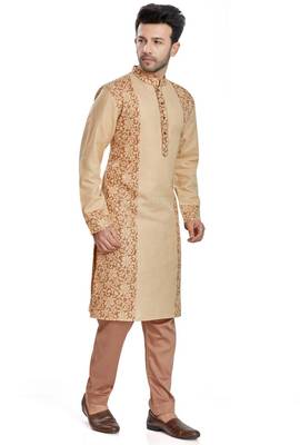Coffee brown hand bl;ock printed kurta with embroidery viscos kurta payjama etnic wear / festive wear 4