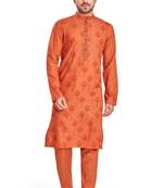 Orange hand block printed kurta with embroidery viscos klurta payjama ethnic wear / festive wear