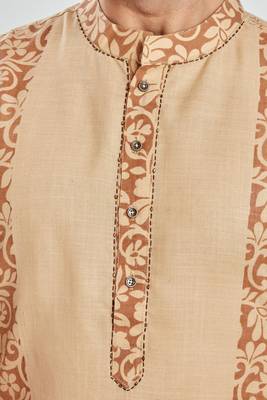 Coffee brown hand bl;ock printed kurta with embroidery viscos kurta payjama etnic wear / festive wear 5