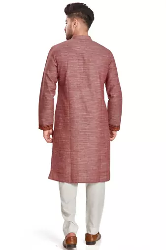 Pink with texture fabric and embroidered kurta payjama etnic wear / festive wear