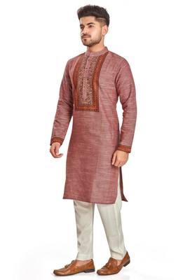 Pink with texture fabric and embroidered kurta payjama etnic wear / festive wear 3