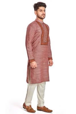 Pink with texture fabric and embroidered kurta payjama etnic wear / festive wear 4