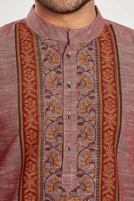 Pink with texture fabric and embroidered kurta payjama etnic wear / festive wear 5