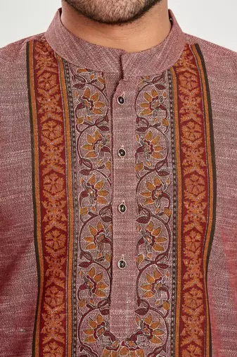 Pink with texture fabric and embroidered kurta payjama etnic wear / festive wear
