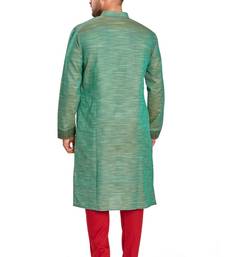 Green hand block printed kurta with embroidery viscos kurta payjama etnic wear / festive wear