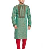 Green hand block printed kurta with embroidery viscos kurta payjama etnic wear / festive wear