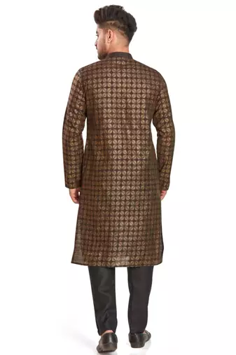 Brown hand block printed golden foil kurta viscos kurta payjama etnic wear / festive wear