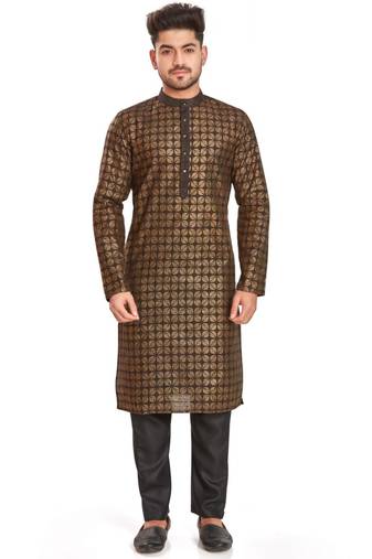Brown hand block printed golden foil kurta viscos kurta payjama etnic wear / festive wear