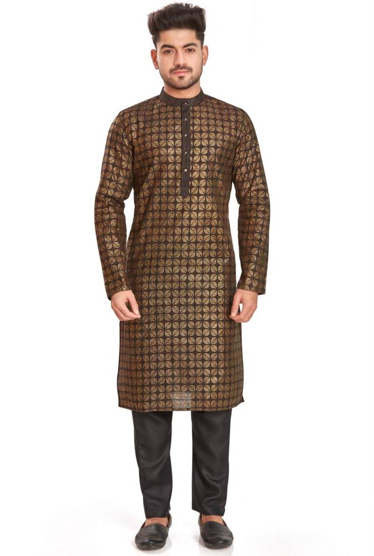 Brown hand block printed golden foil kurta viscos kurta payjama etnic wear / festive wear