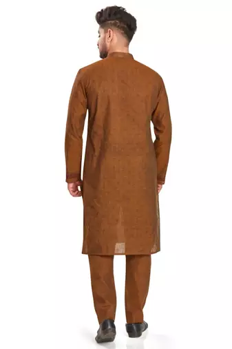 Brown  hand block printed kurta with embroidery viscos kurta payjama etnic wear / festive wear