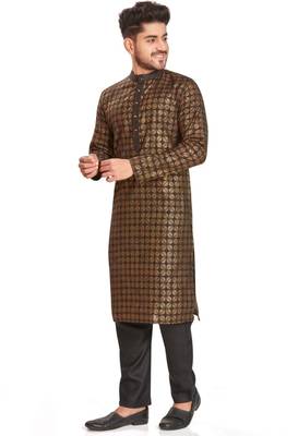 Brown hand block printed golden foil kurta viscos kurta payjama etnic wear / festive wear 3