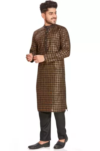 Brown hand block printed golden foil kurta viscos kurta payjama etnic wear / festive wear