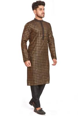 Brown hand block printed golden foil kurta viscos kurta payjama etnic wear / festive wear 4