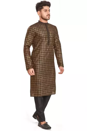 Brown hand block printed golden foil kurta viscos kurta payjama etnic wear / festive wear
