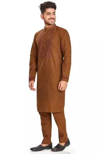 Brown  hand block printed kurta with embroidery viscos kurta payjama etnic wear / festive wear