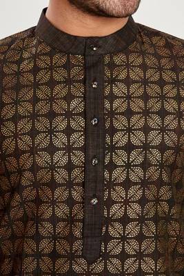 Brown hand block printed golden foil kurta viscos kurta payjama etnic wear / festive wear 5