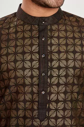 Brown hand block printed golden foil kurta viscos kurta payjama etnic wear / festive wear