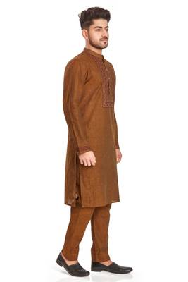 Brown  hand block printed kurta with embroidery viscos kurta payjama etnic wear / festive wear 4