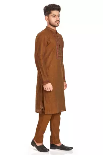 Brown  hand block printed kurta with embroidery viscos kurta payjama etnic wear / festive wear