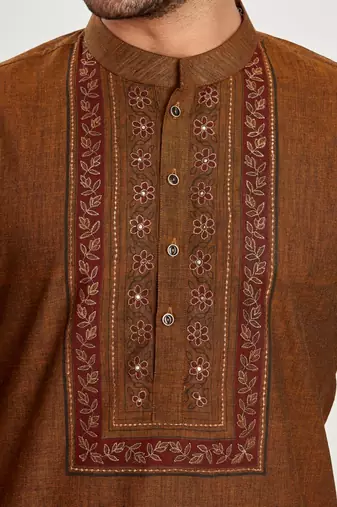 Brown  hand block printed kurta with embroidery viscos kurta payjama etnic wear / festive wear