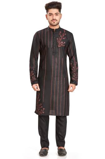 Black hand block printed kurta with embroidery viscos kurta payjama etnic wear / festive wear