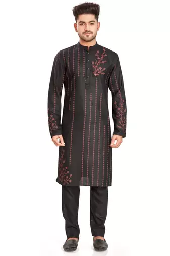 Black hand block printed kurta with embroidery viscos kurta payjama etnic wear / festive wear