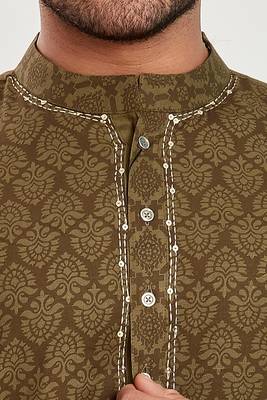 Olive green hand block printed kurta with embroidery viscos kurta payjama etnic wear / festive wear 2