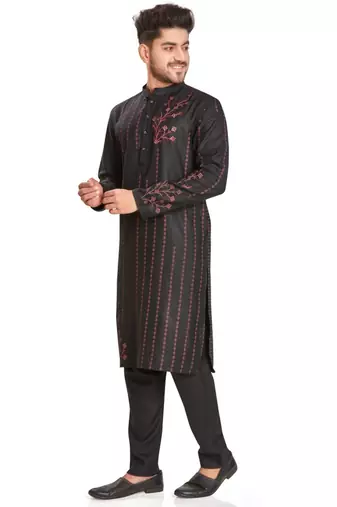 Black hand block printed kurta with embroidery viscos kurta payjama etnic wear / festive wear