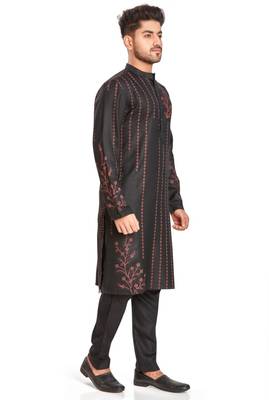 Black hand block printed kurta with embroidery viscos kurta payjama etnic wear / festive wear 4